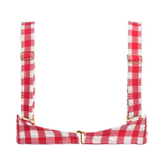 Montce Red Gingham Bustier Bikini Top Size Large NWOT $152 Pinup Retro Bra Crop - Picture 3 of 16